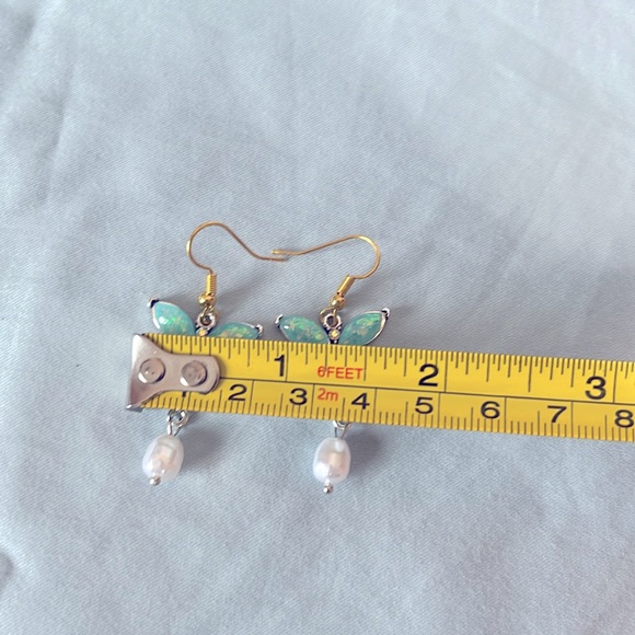 Dragonfly with Colorful Faux Opal Pearl AB Rhinestones Dangle Earrings - Picture 5 of 5